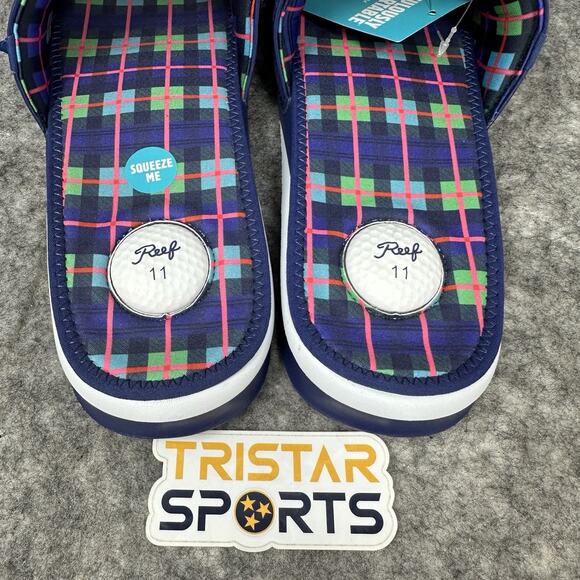 Reef Mulligan Golf Slide Mens Size 11 Blue Plaid Scottish Matters 2 Sandal - Picture 5 of 8
